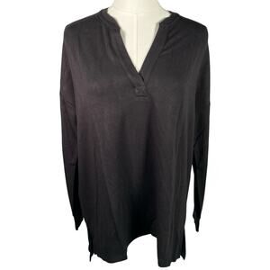 Lou & Grey‎ SignatureSoft Black Split Neck Tunic Top Size Small New Luxury